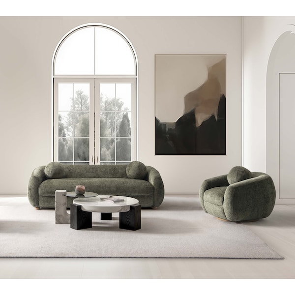 Manhattan Comfort Tribeca Sofa and Accent Chair in Olive Green, 2PK - 2-ACSF16-OG