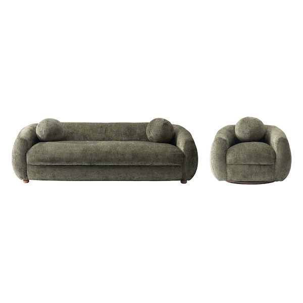 Manhattan Comfort Tribeca Sofa and Accent Chair in Olive Green, 2PK - 2-ACSF16-OG
