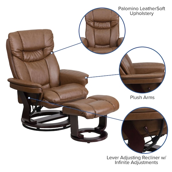 Flash Furniture Palimino LeatherSoft Recliner and Curved Ottoman - BT-7821-PALIMINO-GG