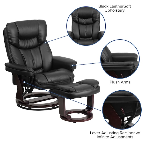 Flash Furniture Black LeatherSoft Swivel Recliner & Curved Ottoman - BT-7821-BK-GG