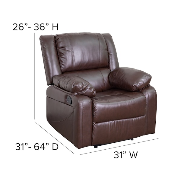 Flash Furniture Recliner, 31" to 64" x 26" to 36", Upholstery Color: Brown - BT-70597-1-BN-GG