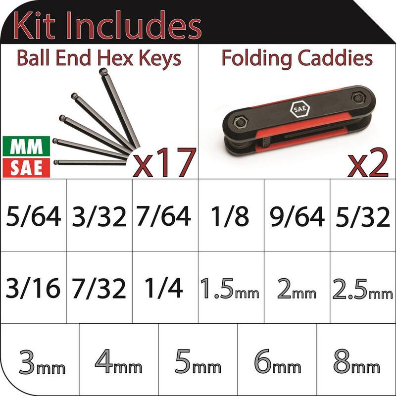Llave hexagonal plegable de extremo esférico Husky (9 piezas SAE y 8 piezas MM) - HBEFHKSM17PC-06