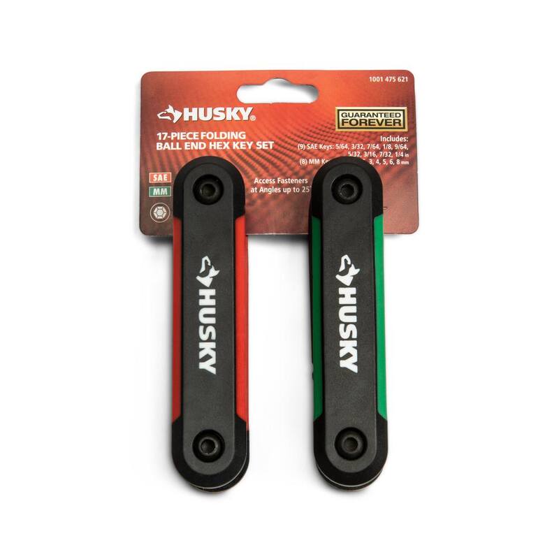 Llave hexagonal plegable de extremo esférico Husky (9 piezas SAE y 8 piezas MM) - HBEFHKSM17PC-06