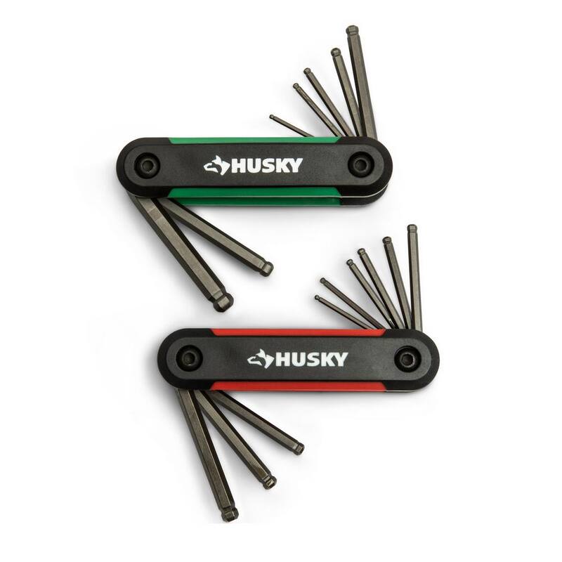 Llave hexagonal plegable de extremo esférico Husky (9 piezas SAE y 8 piezas MM) - HBEFHKSM17PC-06