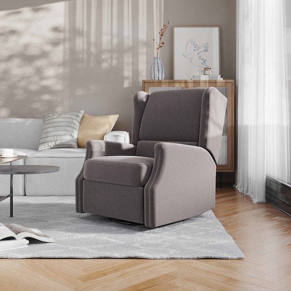 Flash Furniture Omma Swivel Glider Rocker Recliner Chair, Manual 360 Degree Swivel Wingback Recliner, Dark Gray - CY-RAC-537-DKGRY-GG