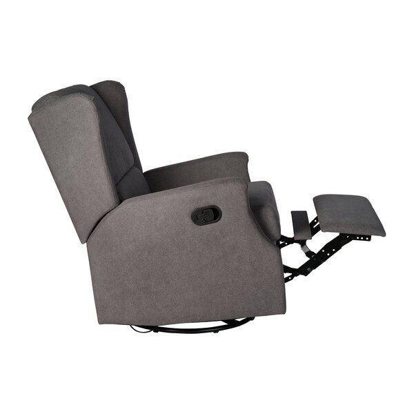 Flash Furniture Omma Swivel Glider Rocker Recliner Chair, Manual 360 Degree Swivel Wingback Recliner, Dark Gray - CY-RAC-537-DKGRY-GG