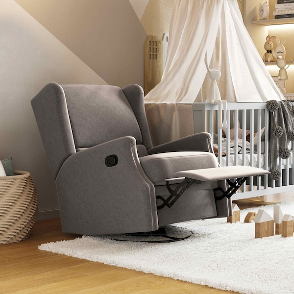 Flash Furniture Omma Swivel Glider Rocker Recliner Chair, Manual 360 Degree Swivel Wingback Recliner, Dark Gray - CY-RAC-537-DKGRY-GG