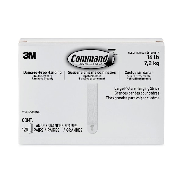 Command Picture Hanging Strips, Large, Removable, 0.75" x 3.65", White, PK120 - 17206-S120NA