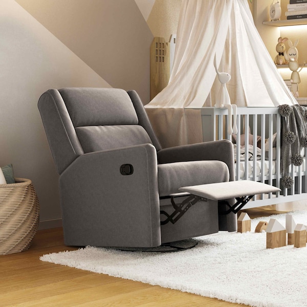 Flash Furniture Cash Swivel Glider Rocker Recliner Chair, Manual 360 Degree Swivel Recliner, Dark Gray Upholstery - CY-RAC-536-DKGRY-GG
