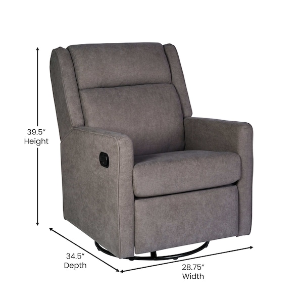 Flash Furniture Cash Swivel Glider Rocker Recliner Chair, Manual 360 Degree Swivel Recliner, Dark Gray Upholstery - CY-RAC-536-DKGRY-GG