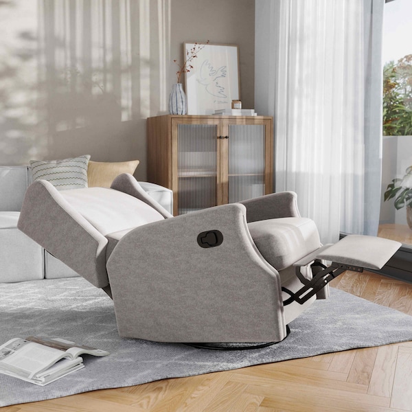 Flash Furniture Omma Swivel Glider Rocker Recliner Chair, Manual 360 Degree Swivel Wingback Recliner, Light Gray - CY-RAC-537-LTGRY-GG