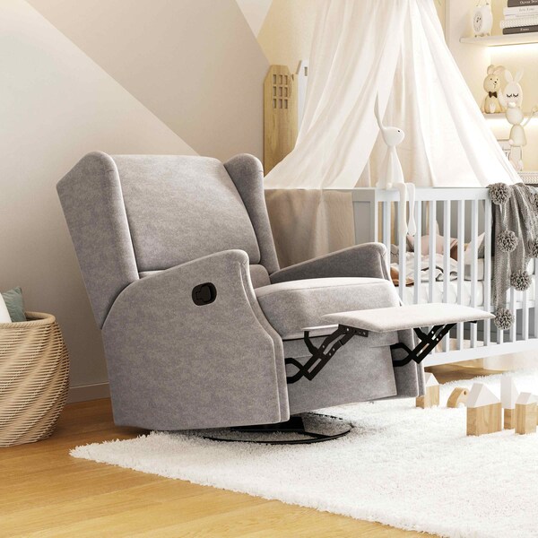 Flash Furniture Omma Swivel Glider Rocker Recliner Chair, Manual 360 Degree Swivel Wingback Recliner, Light Gray - CY-RAC-537-LTGRY-GG
