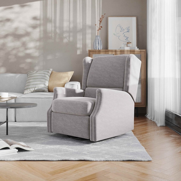 Flash Furniture Omma Swivel Glider Rocker Recliner Chair, Manual 360 Degree Swivel Wingback Recliner, Light Gray - CY-RAC-537-LTGRY-GG