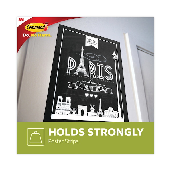 Command Poster Strips, Removable, Holds Up to 1 lb, 5/8" x 1.75", White, PK256 - 17024S256NA
