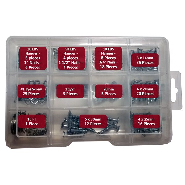 Blue Donuts Picture Hanging Kit, Includes Hooks, Wire, Variety of Sizes, 165 Piece - BD3536226