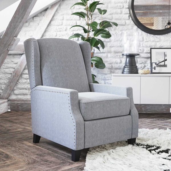 Flash Furniture Gray Wingback Reclining Chair with Nailhead Trim - BO-BS7002-1-GY-GG