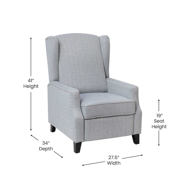 Flash Furniture Gray Wingback Reclining Chair with Nailhead Trim - BO-BS7002-1-GY-GG