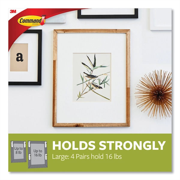 Command Picture Hanging Strips, Removable, Holds Up to 4 lbs per Pair, Large, 0.63 x 3.63, White, Pair, 20PK - 1720620NA