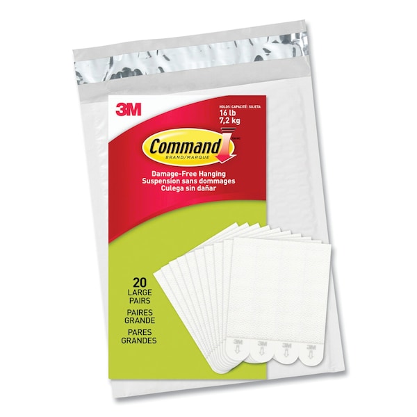 Command Picture Hanging Strips, Removable, Holds Up to 4 lbs per Pair, Large, 0.63 x 3.63, White, Pair, 20PK - 1720620NA