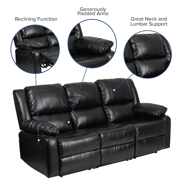 Flash Furniture Sofa, 35" to 64" x 38", Upholstery Color: Black - BT-70597-SOF-GG