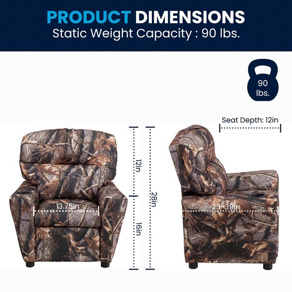 Flash Furniture Camo Fabric Kids Recliner, 25" to 39" x 28" - BT-7950-KID-CAMO-GG