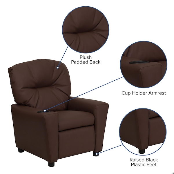 Flash Furniture Kids Recliner, 25" to 39" x 28", Upholstery Color: Brown - BT-7950-KID-BRN-LEA-GG