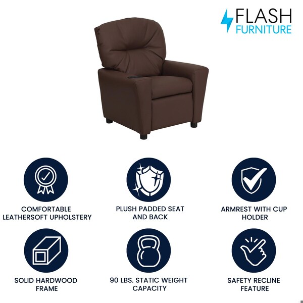 Flash Furniture Kids Recliner, 25" to 39" x 28", Upholstery Color: Brown - BT-7950-KID-BRN-LEA-GG