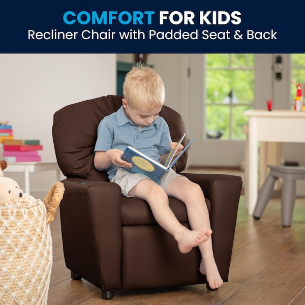 Flash Furniture Kids Recliner, 25" to 39" x 28", Upholstery Color: Brown - BT-7950-KID-BRN-LEA-GG