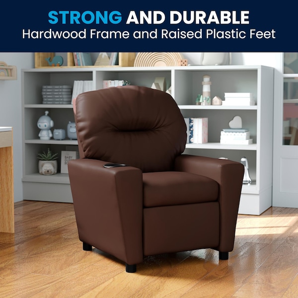 Flash Furniture Kids Recliner, 25" to 39" x 28", Upholstery Color: Brown - BT-7950-KID-BRN-LEA-GG