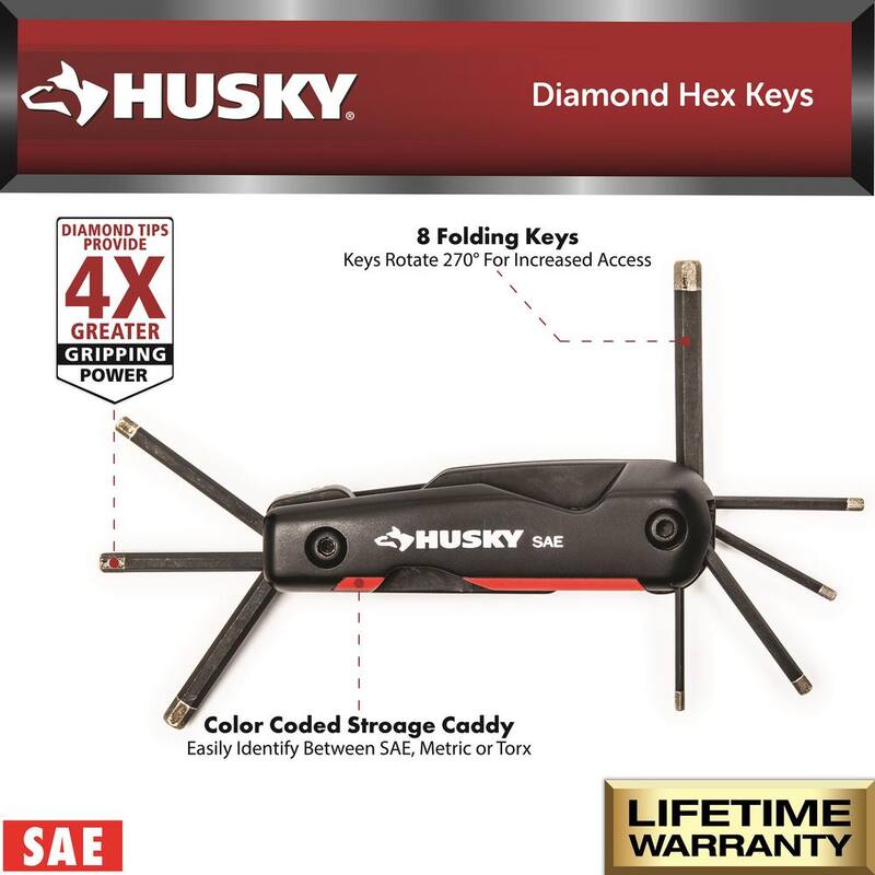Juego de llaves hexagonales plegables Husky con punta de diamante (8 piezas) - HFDHKS8PC