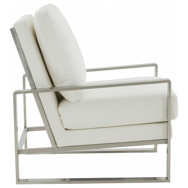 Leisuremod Jefferson Leather Armchair with Silver Frame and Octagon Coffee Table with Geometric Base, White - JAS29MD23W2-L