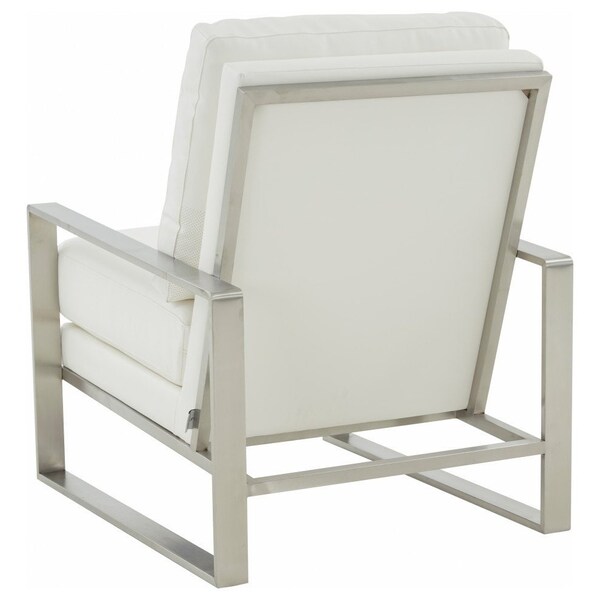 Leisuremod Jefferson Leather Armchair with Silver Frame and Octagon Coffee Table with Geometric Base, White - JAS29MD23W2-L