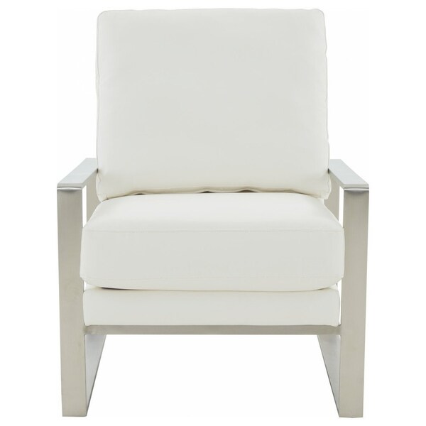 Leisuremod Jefferson Leather Armchair with Silver Frame and Octagon Coffee Table with Geometric Base, White - JAS29MD23W2-L