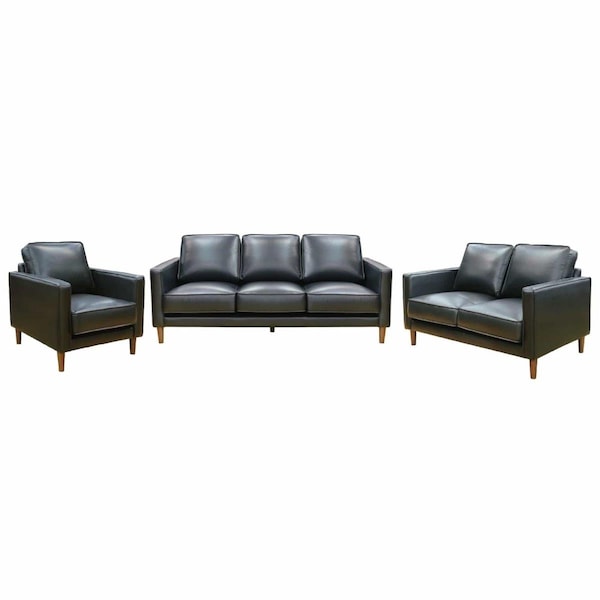 Sunset Trading Prelude Top Grain Leather Living Room Set Black - 3 Piece - SU-PR15070-80-E3P