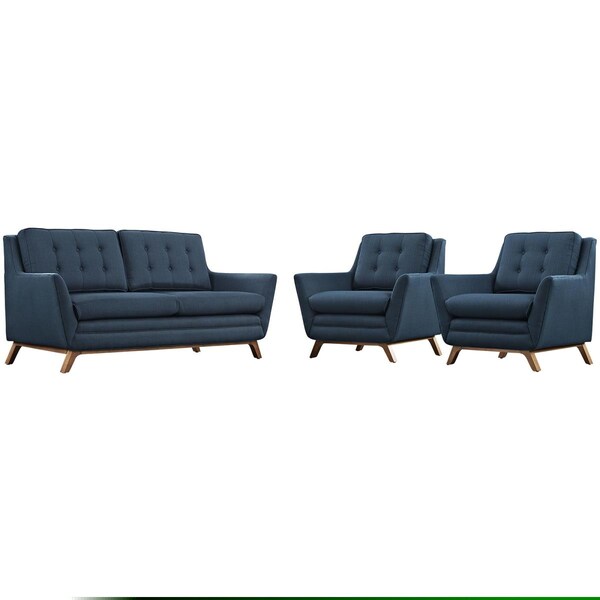 Modway Furniture Beguile Upholstered Fabric Living Room Set, Azure - 3 Piece - EEI-2141-AZU-SET