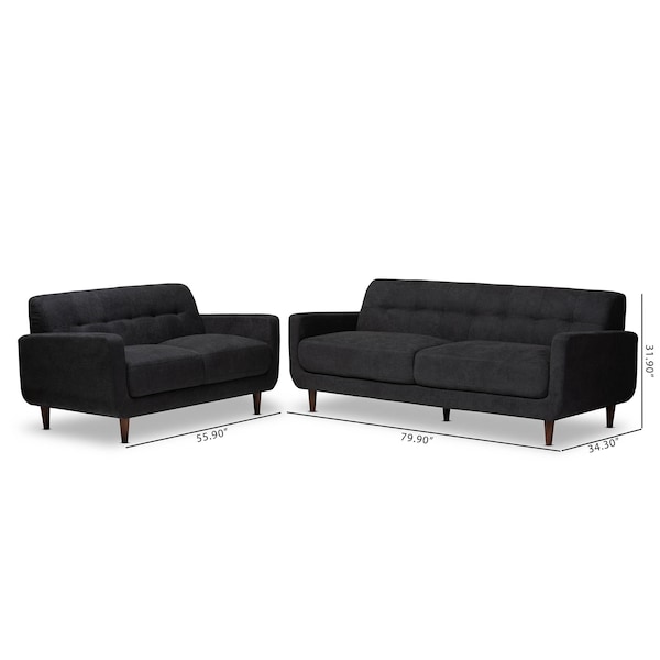 Baxton Studio Allister Mid-Century Dark Grey Upholstered 2-Piece Living Room Set - 158-9746-9747