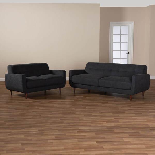 Baxton Studio Allister Mid-Century Dark Grey Upholstered 2-Piece Living Room Set - 158-9746-9747