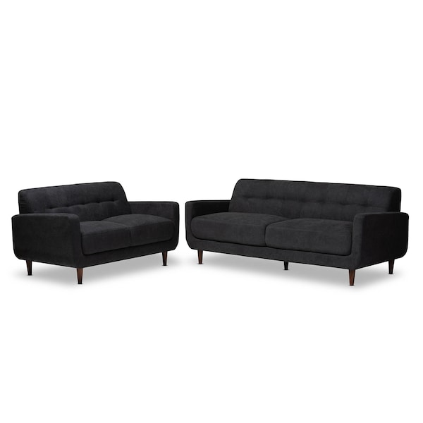 Baxton Studio Allister Mid-Century Dark Grey Upholstered 2-Piece Living Room Set - 158-9746-9747