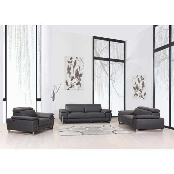 Kd Estanteria Tasteful Leather Sofa Set, Dark Grey - 93 in. - KD3092223