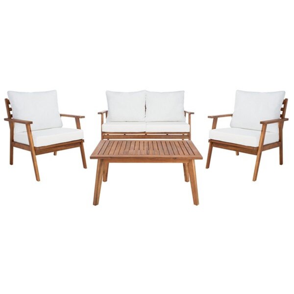Safavieh Castalia Outdoor Living Set; Natural & Beige - 4 Piece - PAT7305A-2BX