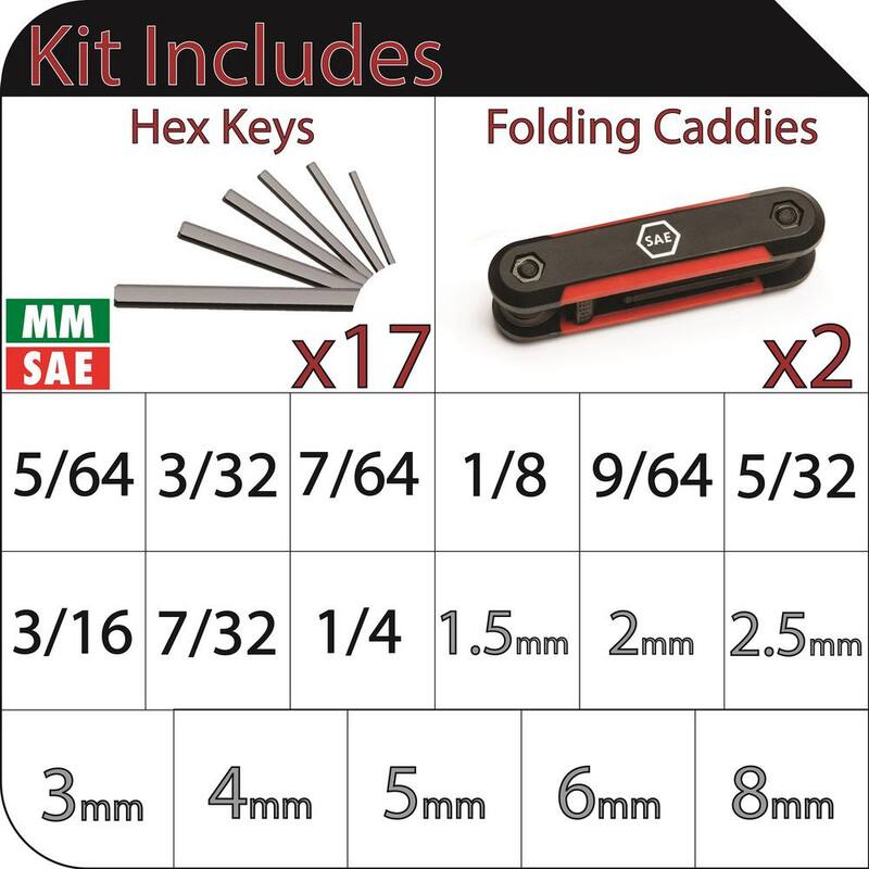 Juego de llaves hexagonales plegables Husky (9 piezas SAE, 8 piezas MM) - HFHKSM17PC-06