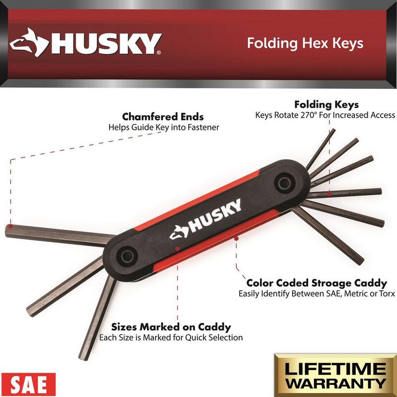 Juego de llaves hexagonales plegables Husky (9 piezas SAE, 8 piezas MM) - HFHKSM17PC-06