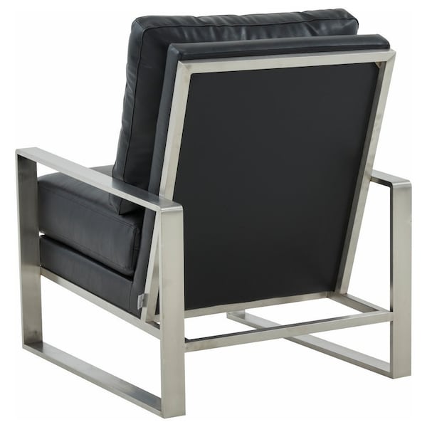 Leisuremod Jefferson Leather Armchair, Silver Frame & Large Octagon Coffee Table, Geometric Base, Black - JAS29MD31BL2-L