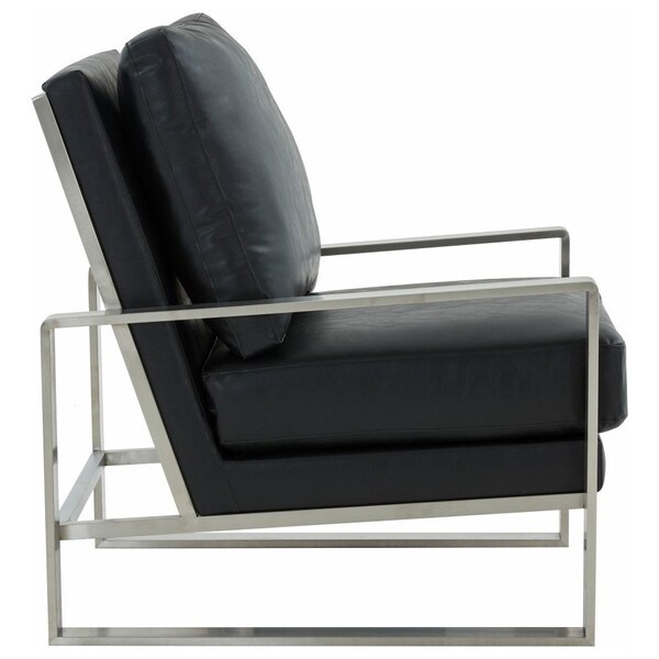Leisuremod Jefferson Leather Armchair, Silver Frame & Large Octagon Coffee Table, Geometric Base, Black - JAS29MD31BL2-L