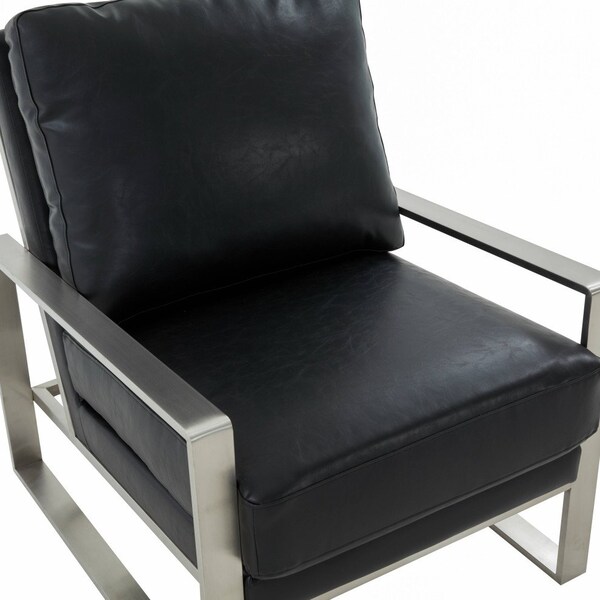 Leisuremod Jefferson Leather Armchair, Silver Frame & Large Octagon Coffee Table, Geometric Base, Black - JAS29MD31BL2-L