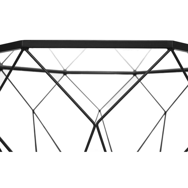 Leisuremod Jefferson Leather Armchair, Silver Frame & Large Octagon Coffee Table, Geometric Base, Black - JAS29MD31BL2-L