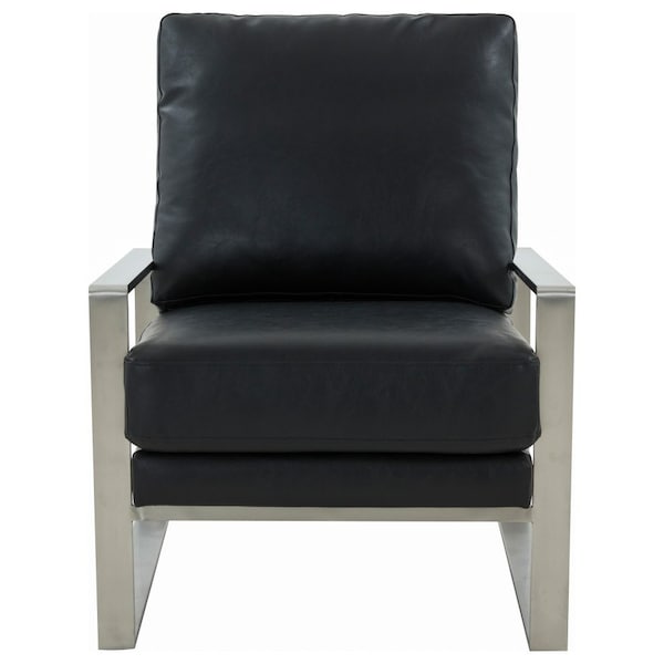 Leisuremod Jefferson Leather Armchair, Silver Frame & Large Octagon Coffee Table, Geometric Base, Black - JAS29MD31BL2-L
