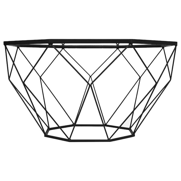 Leisuremod Jefferson Leather Armchair, Silver Frame & Large Octagon Coffee Table, Geometric Base, Black - JAS29MD31BL2-L