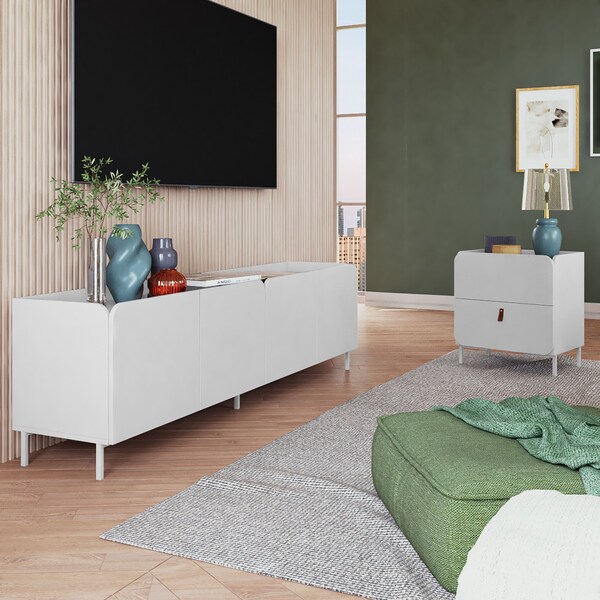 Manhattan Comfort Bogardus 2-Piece TV Stand Living Room Set in White - 2-3192AMC86