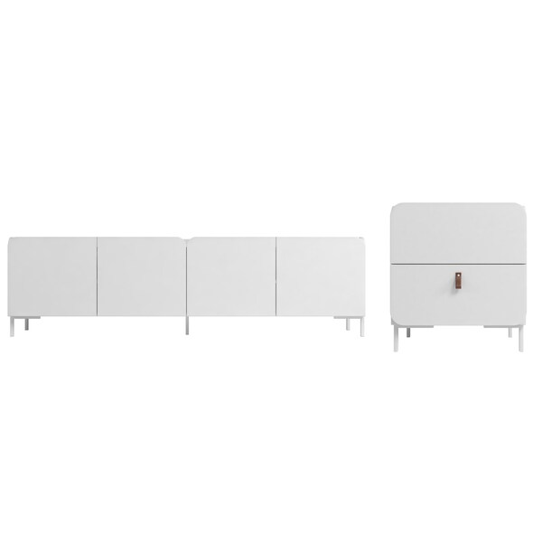 Manhattan Comfort Bogardus 2-Piece TV Stand Living Room Set in White - 2-3192AMC86